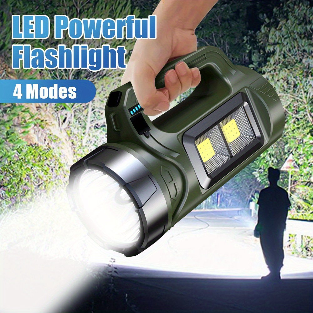 25     direct long distance outdoor handheld large flashlight with handle and high brightness side light abs sturdy material type c interface and solar charging 18650 lithium battery large capacity 1200mah long lasting use