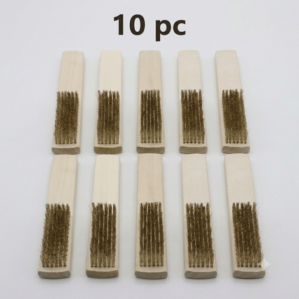 TEMU 10pcs Wooden-handled Wire Brush: Industrial Surface/interior Polishing, Grinding, Cleaning, Car Care Tools