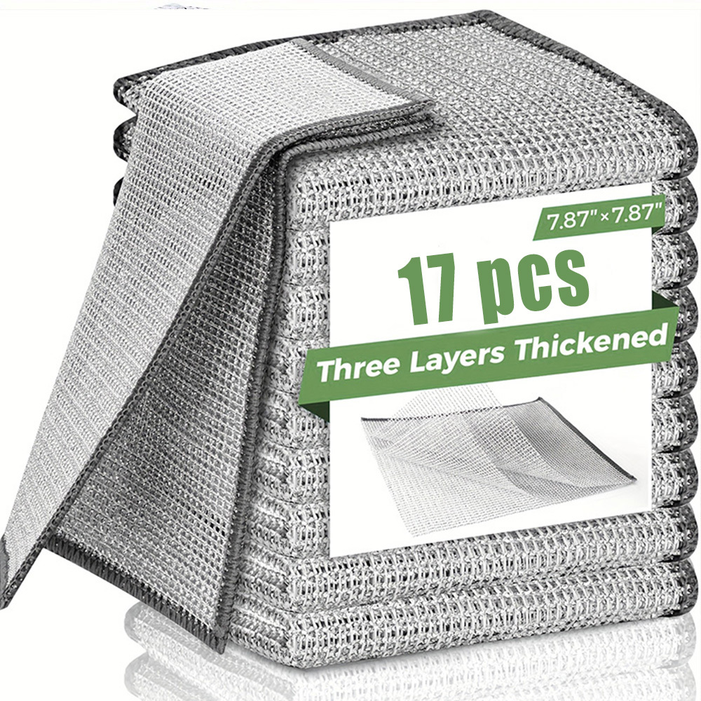 TEMU 17-sheet Pack Thickened Steel Wire Dishcloths - Extra Large Size 7.87x7.87 Inches Double-layer Mesh Metal Scouring Pads, With Reinforced Edges