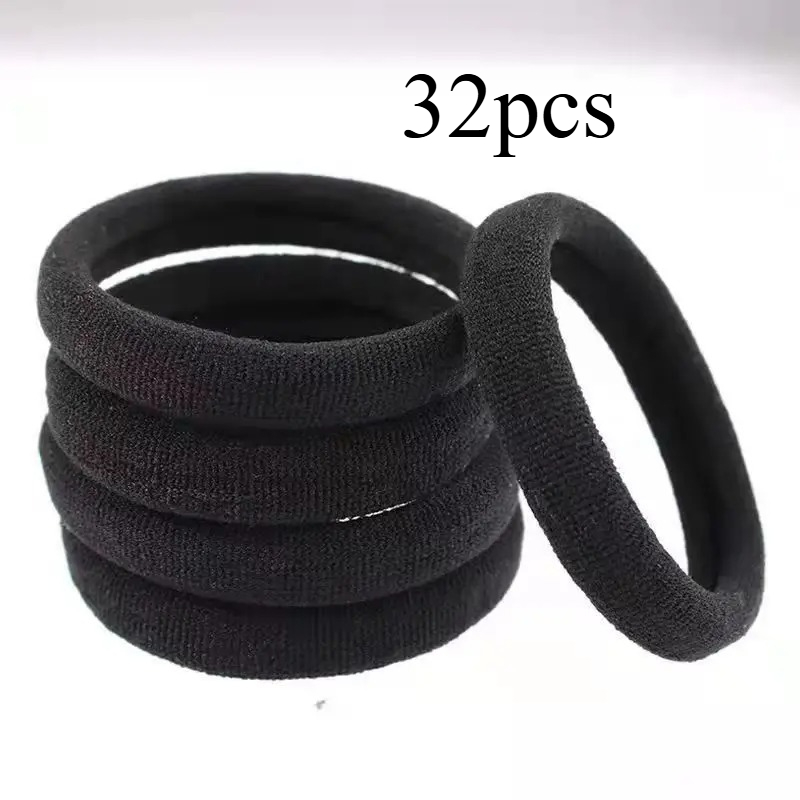 TEMU 32pcs/62pcs/82pcs Black Large Soft Nylon Hair Scrunchies Hair Ties Ponytail Holders Women's Additions Women's Sports Casual Headwear Headband