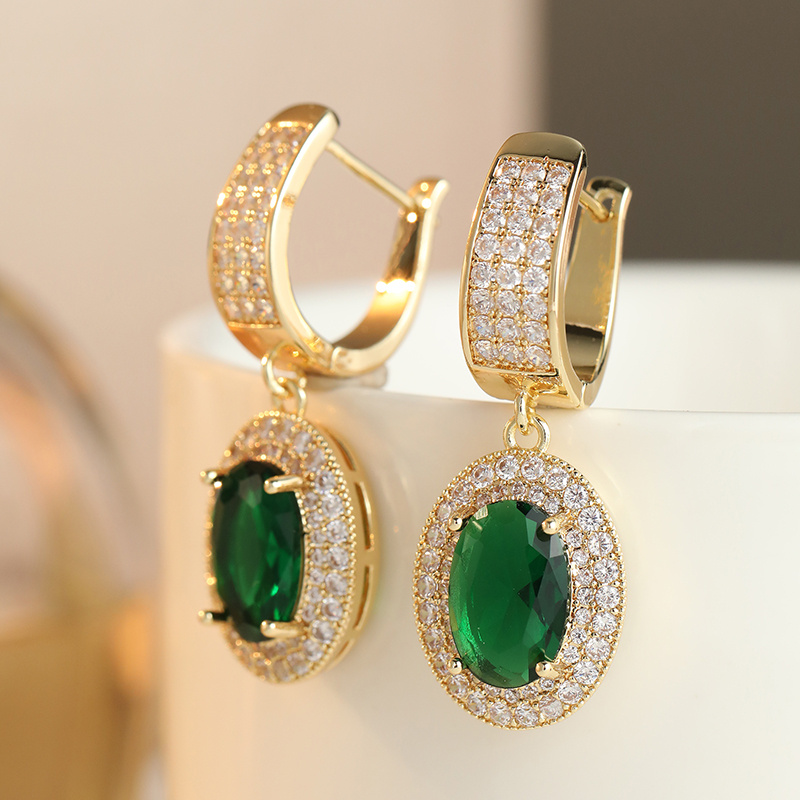 TEMU Inlaid White Green Cubic Zirconia Dangle Women's Earrings Trendy Golden Color Geometry Party Jewelry Anniversary Gift