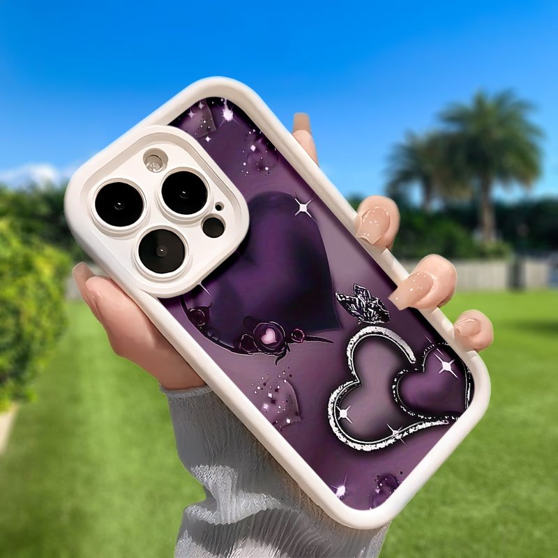 Heart pattern mobile phone case, embellished with sparkling stars and floral designs, suitable for iPhone 16, 15, 14, 13, 12, 11 Pro models, TPU material, shockproof protection. It is a great gift for family, friends, children, birthdays, Spring Festival, holidays, boyfriends, girlfriends and Valentine's Day.