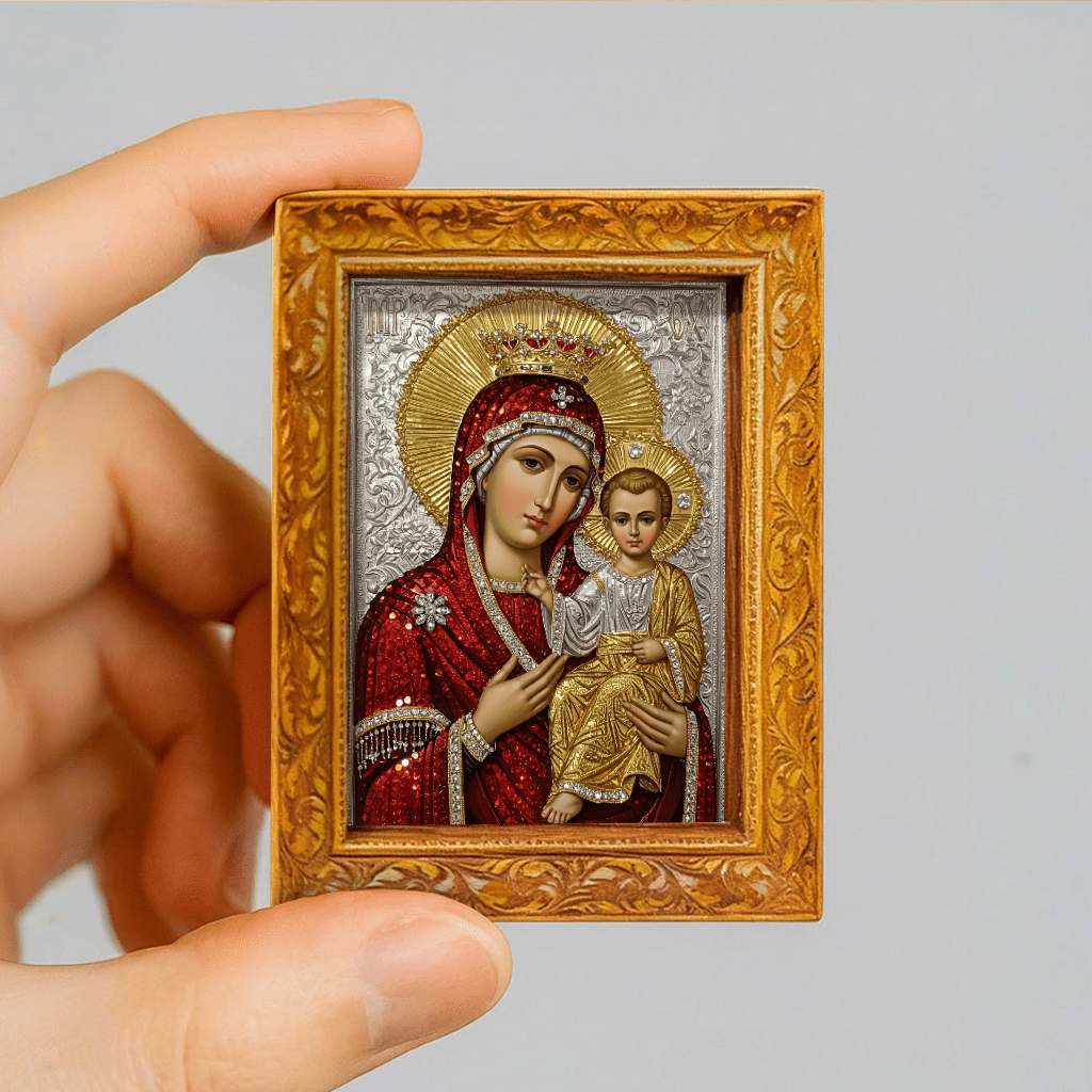E-shop . passender magnetischer Aufkleber für Retro-orthodoxen Ikonen-Fotorahmen – Jungfrau--Kind-Ikone, magnetische Rückseite geeignet für