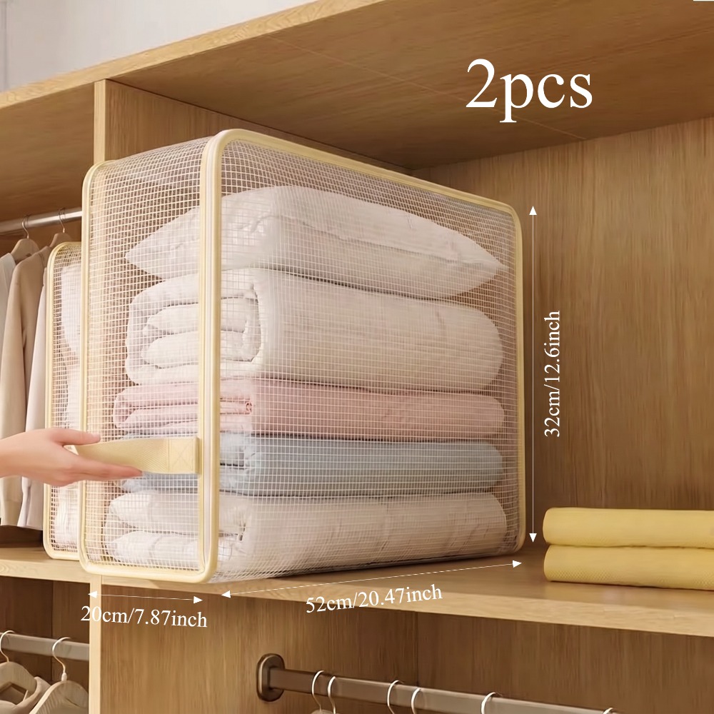 TEMU 2pcs Foldable Storage Bag, Space Saving, Foldable, Light Yellow - Suitable For Blankets And Clothes, Zipper Storage Bag, Storage Bag, Suitable