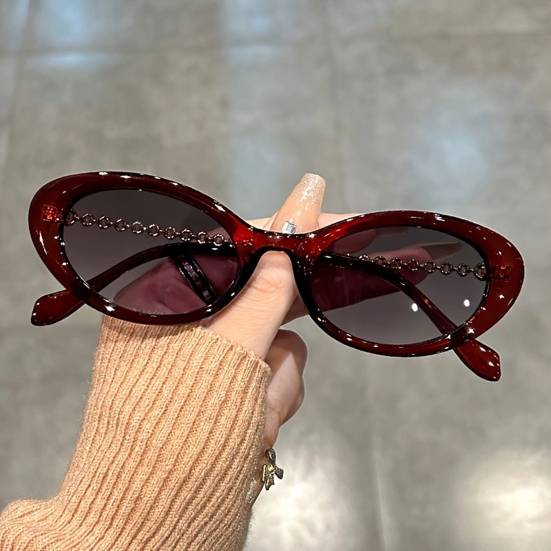 womens retro cat eye glasses oval small frame metal hollow  display picture 3