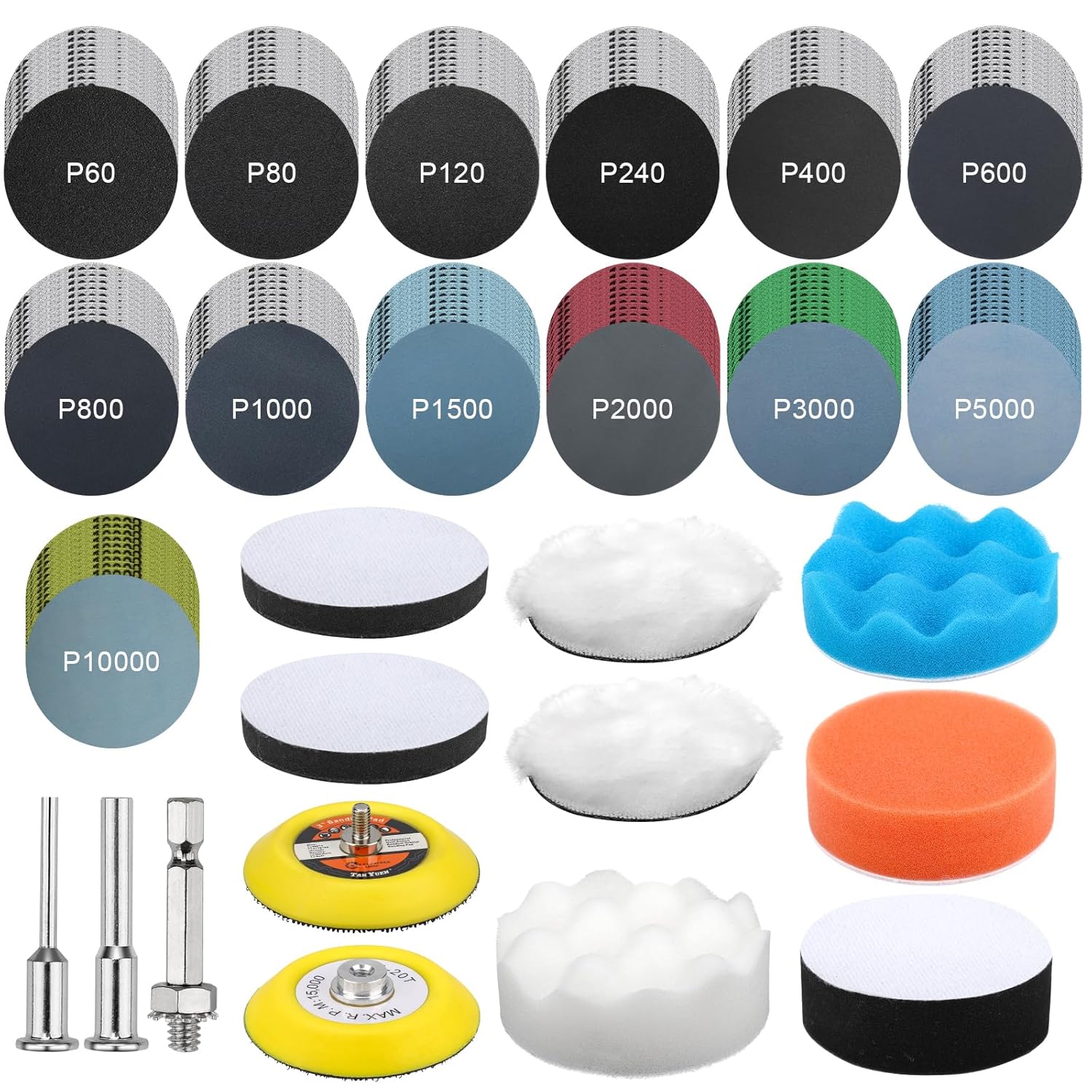 TEMU Kit di lucidatura da 143 pezzi per avvitatori a batteria, carta a umido e da 3 pollici 75mm, kit di lucidatura per fari, set di lucidatura per