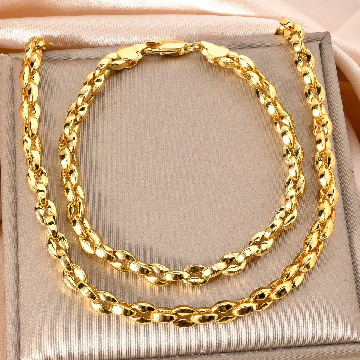 Coffee Bean Bead Necklace Bracelet Set - Classic Punk Style Accessories