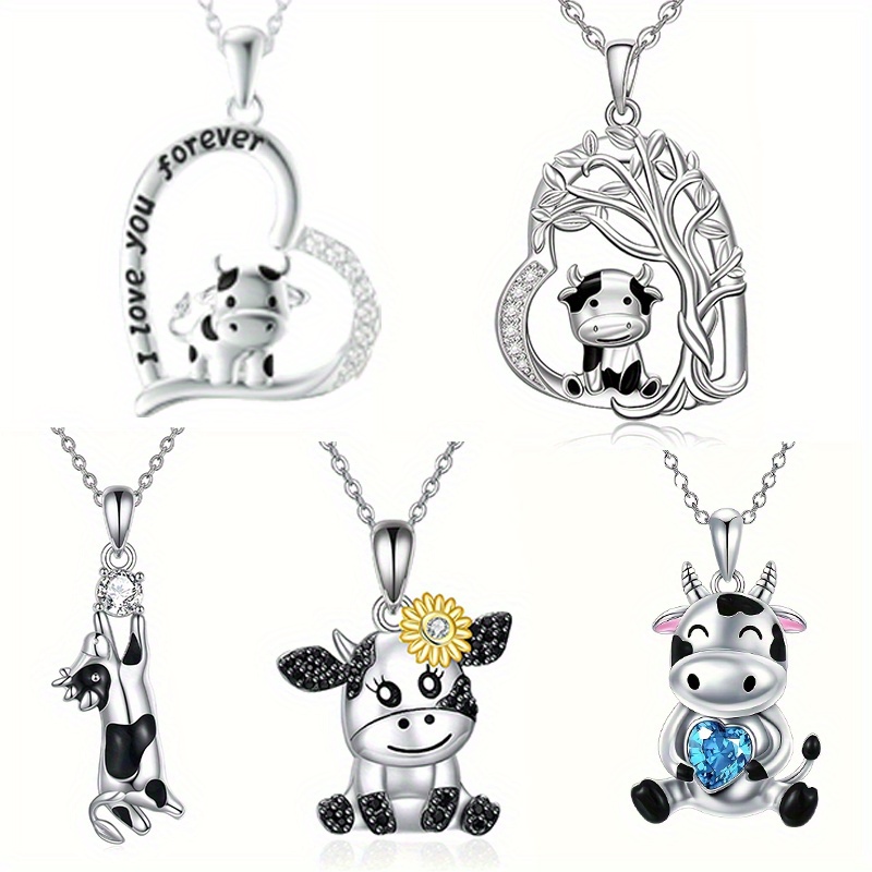 TEMU 5pcs/set Cute And Trendy Little Cow Life Tree Heart-shaped Pendant Necklace, Great Christmas Halloween Thanksgiving Day Gift, New Year's Gift,