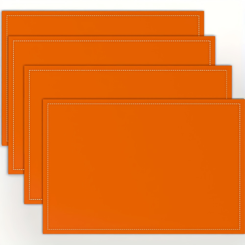 TEMU 4pcs Solid Orange Linen Placemats - Fiber Table Mats Suitable For Home Dining & Party Decor, Hand Wash Only, Durable Table Setting For Christmas