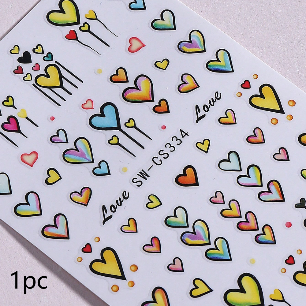 1pc Colorful Heart 3d Nail Art Stickers Cute Hearts Lines Geometry Decals Nail Art Decoration Self Adhesive 3d Valentine's Day Sliders Manicure Additions For Women
