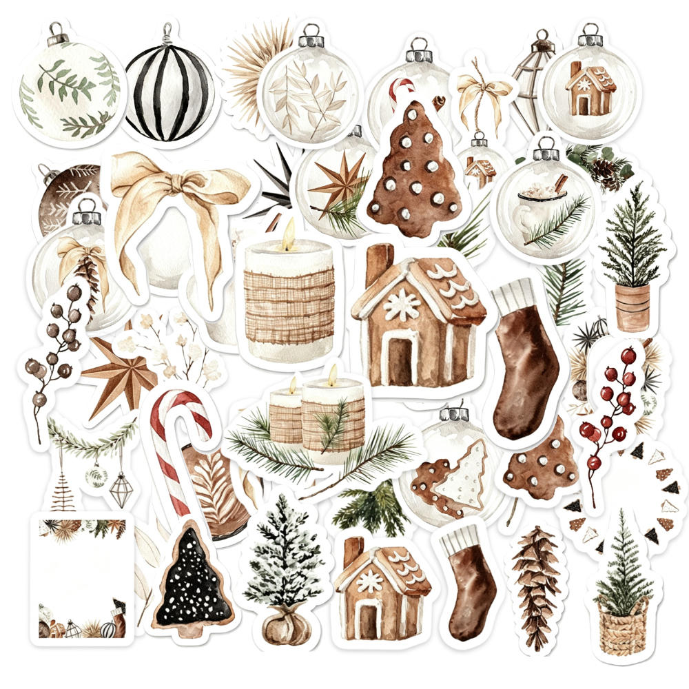 TEMU 51pcs Boho Winter Sticker - Boho Holiday Gift Sticker With , Glass Ball, Socks, Pine Trees, Candles Design For Xmas Presents - Christmas Label