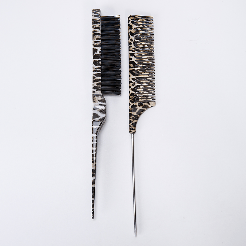 TEMU 2pcs Leopard Comb -bristle Hair Brush And Carbon Fiber Steel Pintail- Anti Static Heat Resistant Teasing Comb For All Hair Types