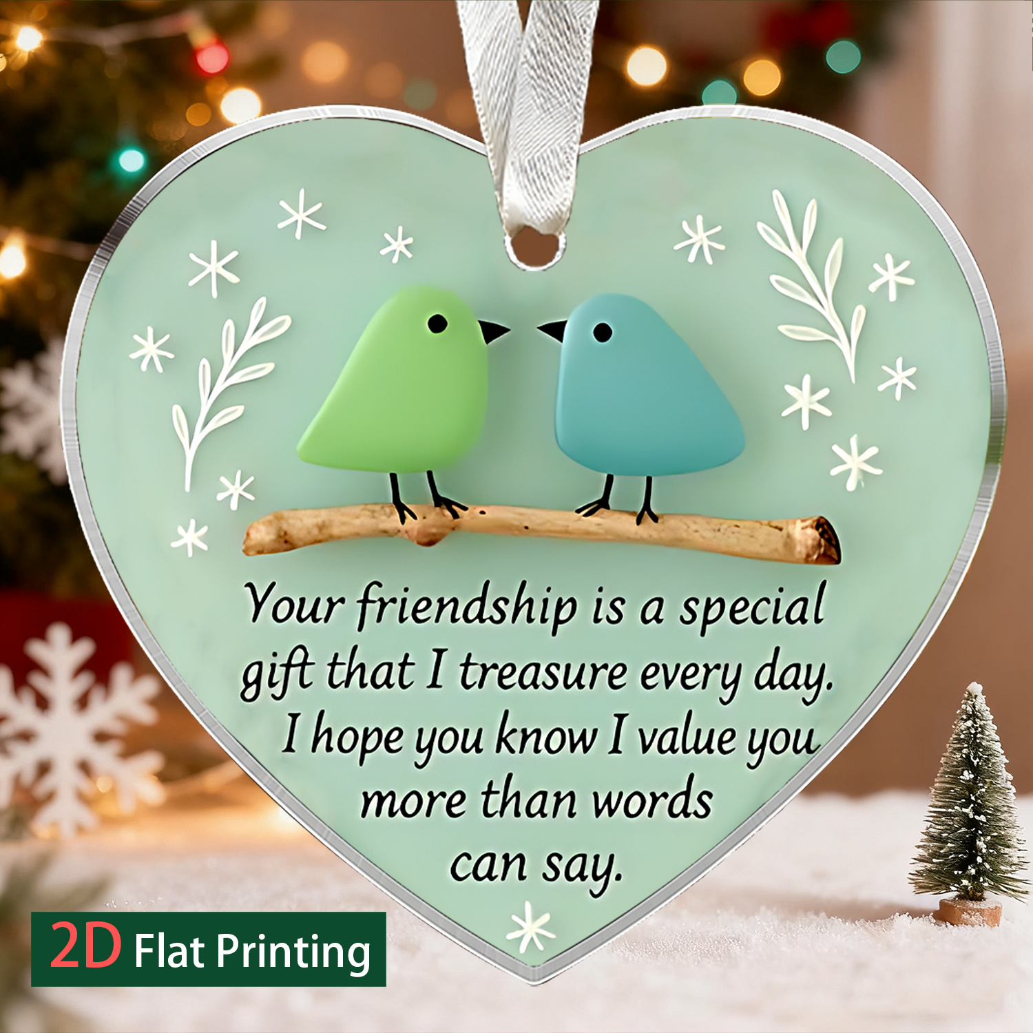 TEMU 2d Flat, 1pc Your Friendship Is Gift Day Heart Shaped Christmas Gifts Acrylic Hanging Ornament Decoration, Acrylic Pendant, Perfect For