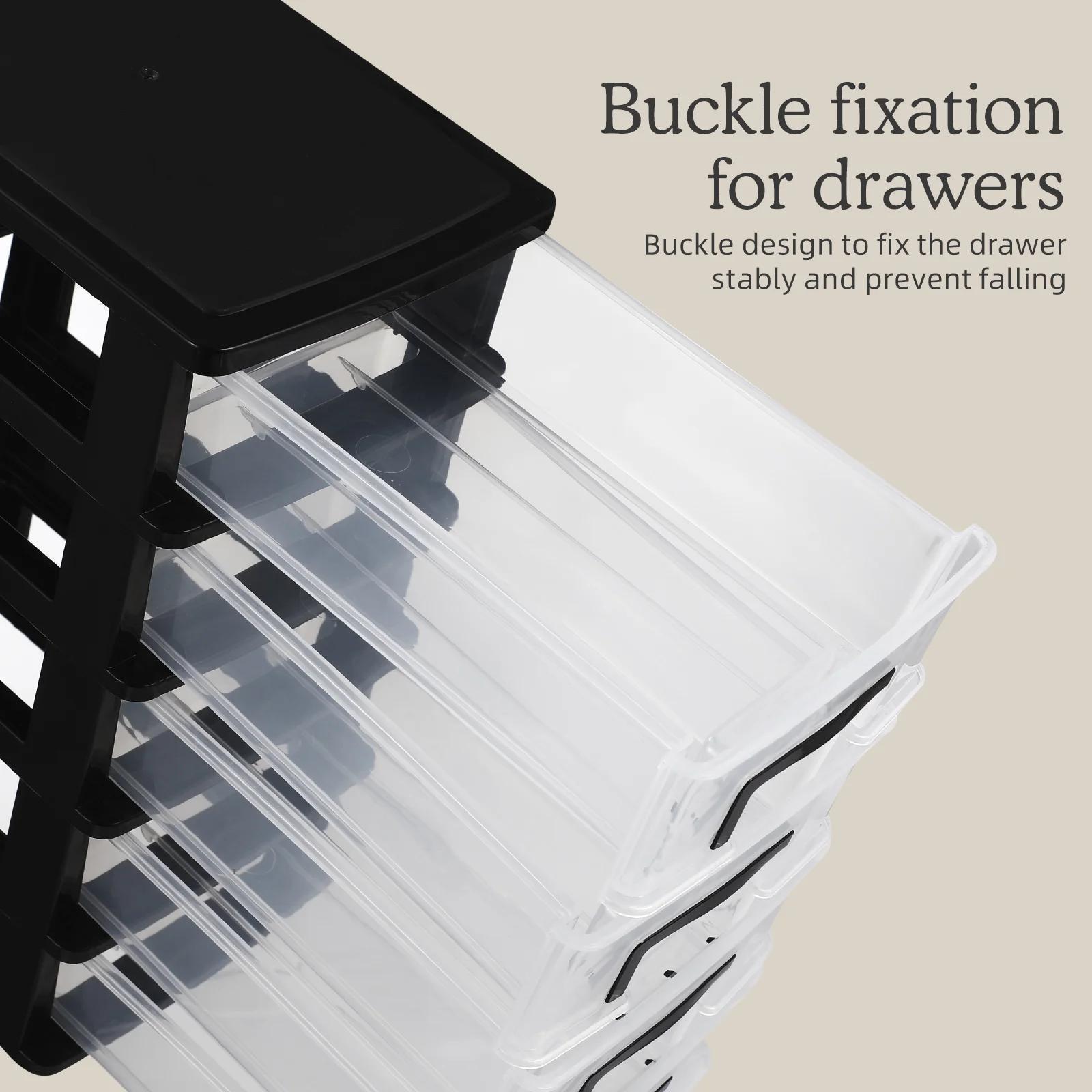 5-Tier Black Transparent Plastic Storage Cabinet with Drawers