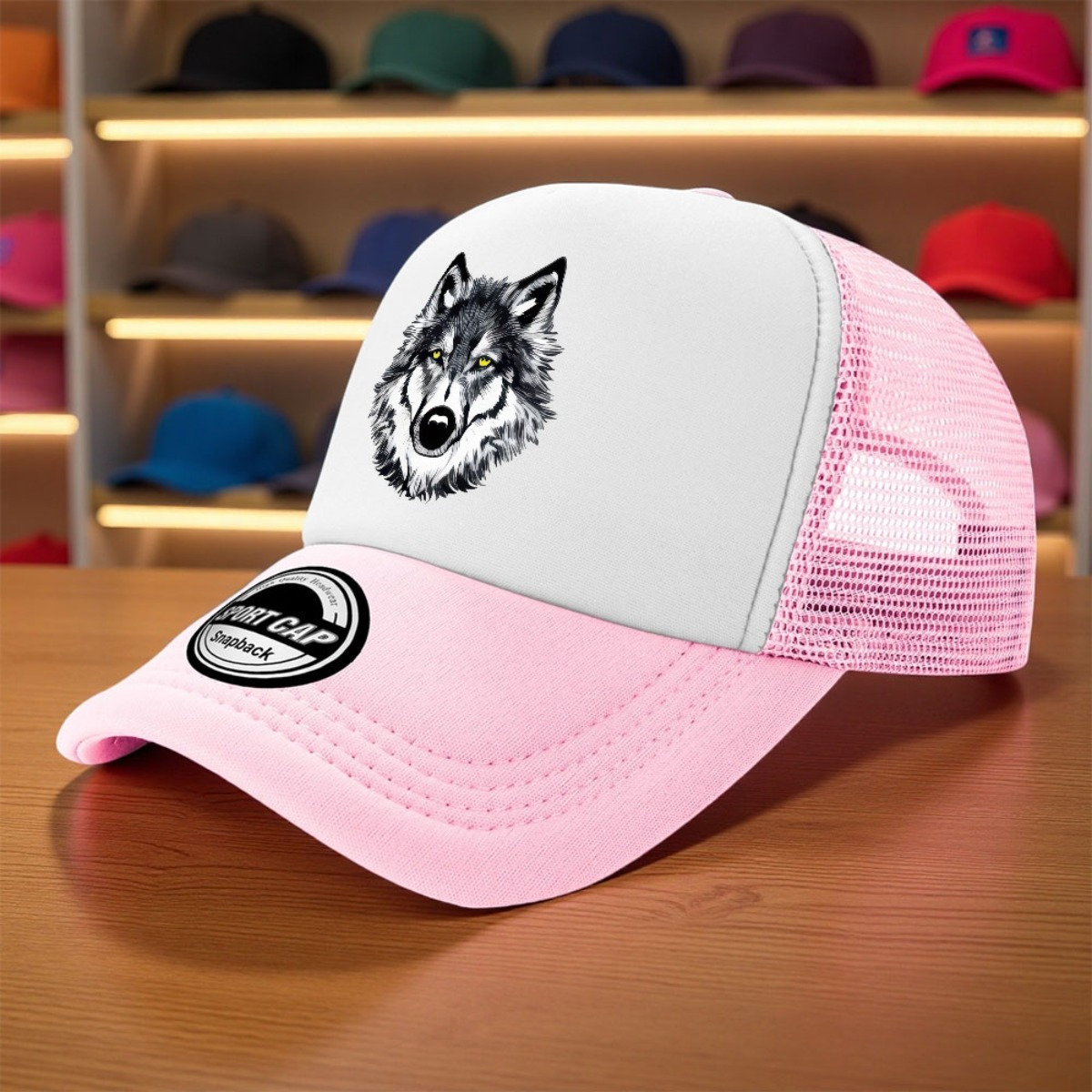 TEMU 1pc Men's Wolf Head Trucker Baseball Hat - , Lightweight & Durable Polyester For Outdoor, Golf, Fishing, Halloween, Thanksgiving - Machine