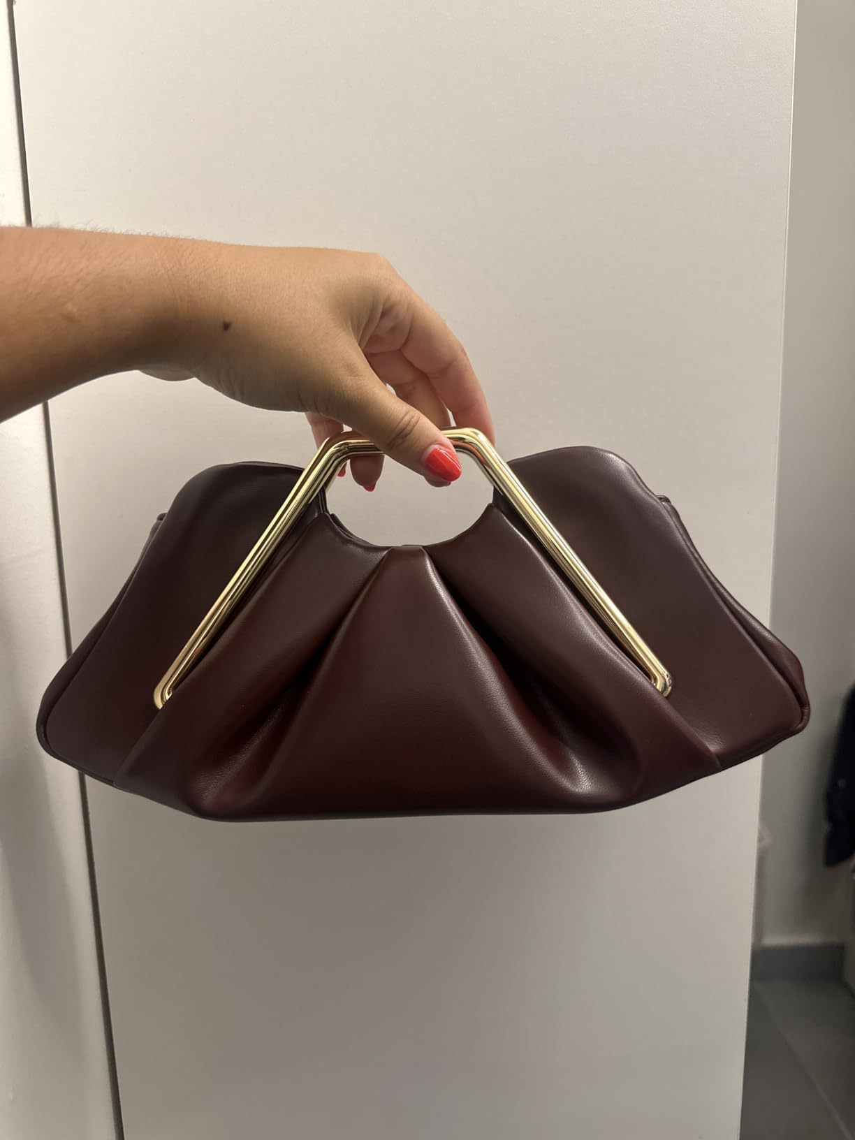 Luxury Elegant Evening Clutch with Magnetic Closure & Fixed Strap - Shiny Solid Color Handbag for Women, Wedding, Party, Formal Events - Burgundy/Black/Light Brown/White - Versatile Bridesmaid Gift & Daily Use Bag, Bridal Handbag, Designer Handbags for Women, Wedding Guest Bag, Bridal Clutch Purses, Dress Purse, Party Accessory, Stylish Purse, Highquality Finish, Sleek Construction, Women's Handbag, Fashion Women