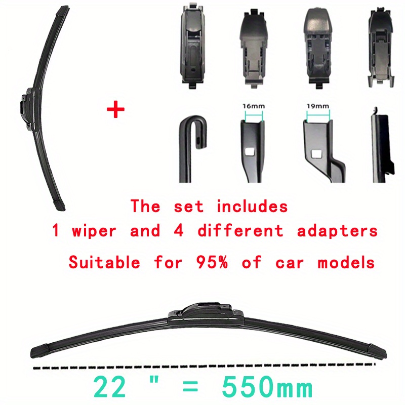 TEMU 1pc Windshield Wiper Blade + 4pcs Adapter Set Car Wiper Blade, Premium Rubber Design Wiper Clear Silent Durable Automatic Replacement Windshield