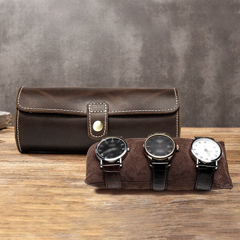 Top Grain Faux Leather Handmade Vintage Watch Storage Box for Travel & Home