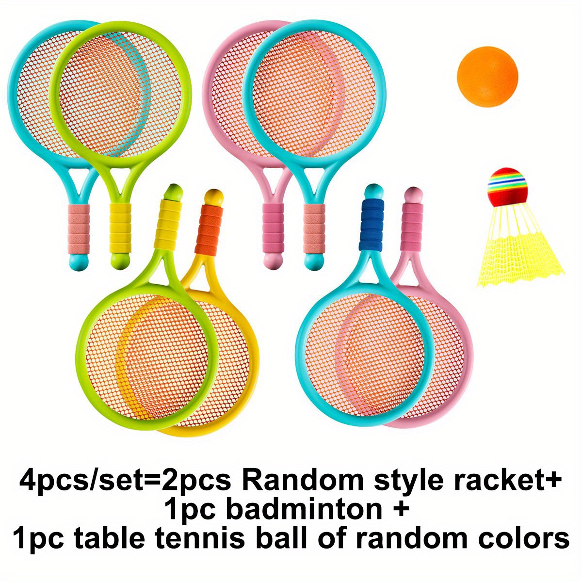 TEMU Juego de 4 mini racquets de bádminton y tenis con 2 bolas - Duradero PVC, coloridos para deportes al , juegos cooperativos interactivos y