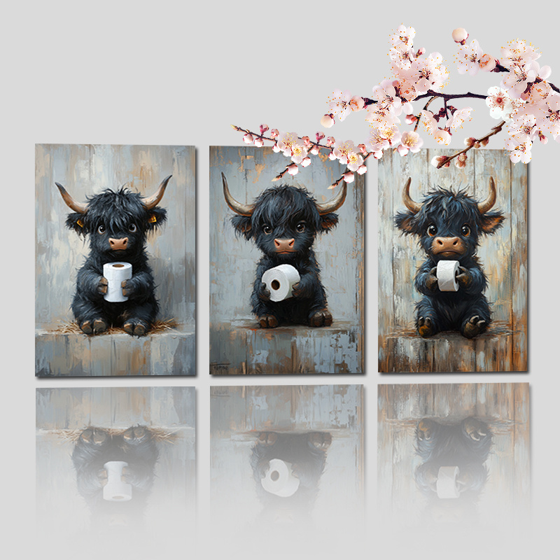 TEMU Vache des Fantaisiste et Papier Toilette - Ensemble de 3 Pièces d'Art Mural Vache des de 12x18 Pouces, Décoration Murale pour de Bain Amusantes,