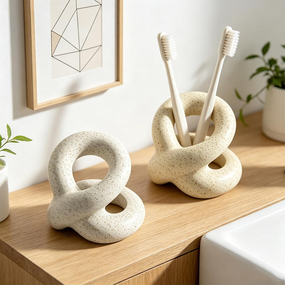1pc Nordic Light Luxury Travertine-Patterned Toothbrush Holder—An Elegant Bathroom Organizer Designed Specifically for Vanity Countertops, Perfect for Storing Toothbrushes And Various Oral Care Additions