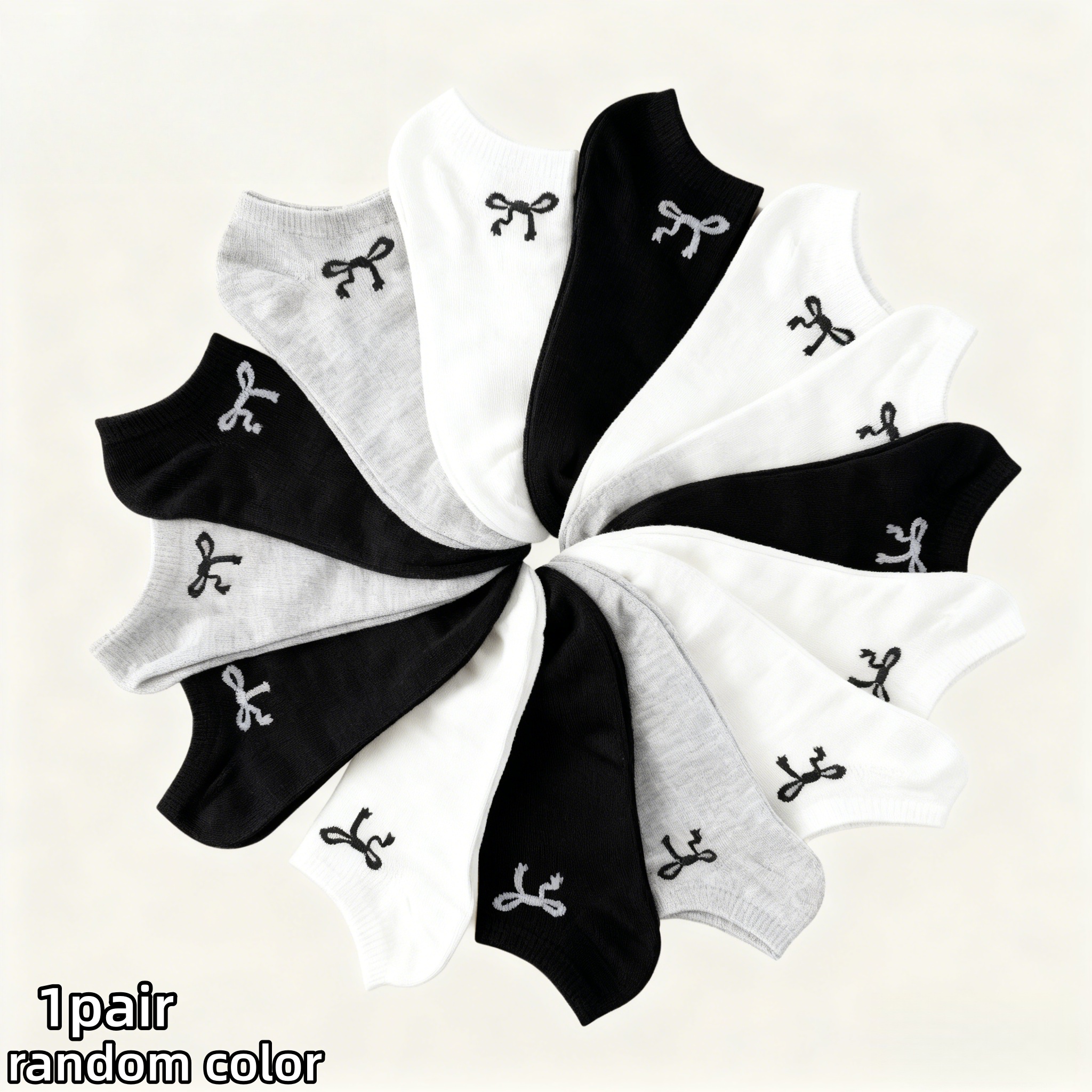TEMU Random 1 Pair Women's Bow Socks, Spring Summer Breathable Comfortable Sweat-absorbing Invisible Socks, Loose Cuff, , Multi-functional Socks,