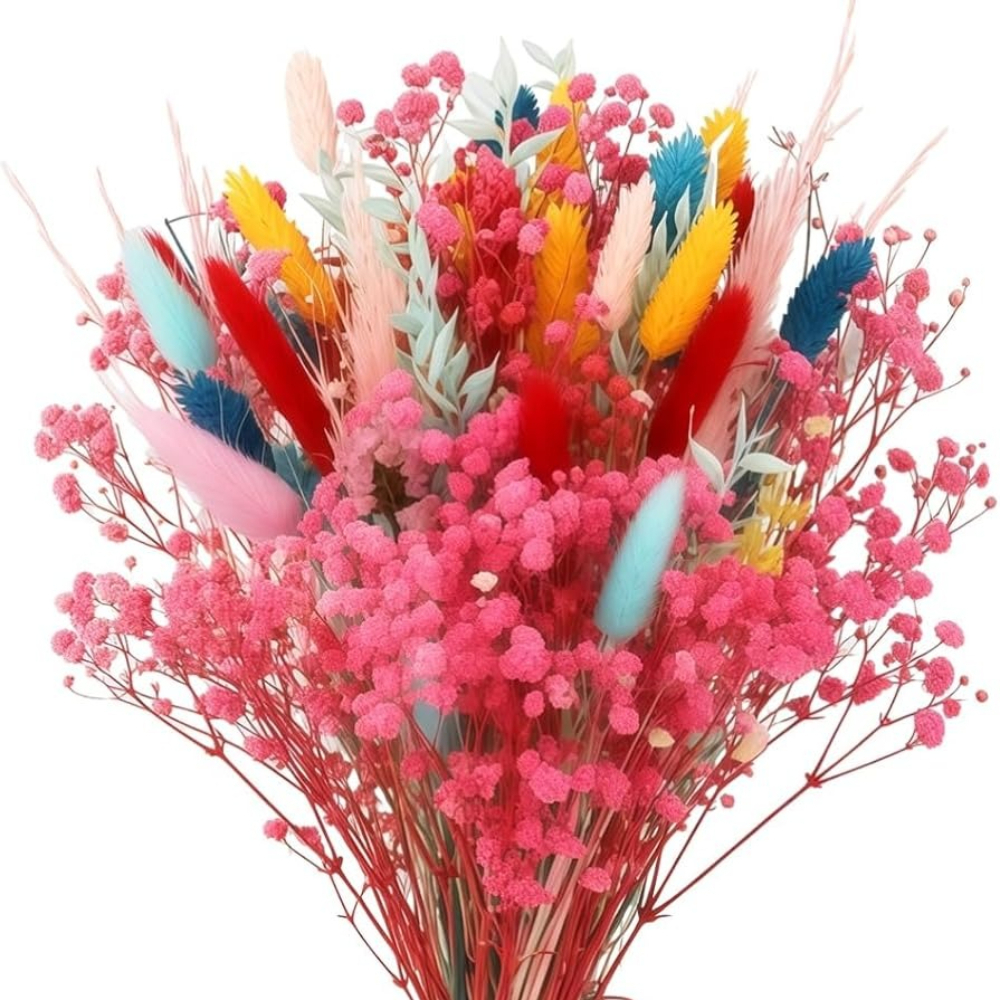 TEMU Pampas Dried Flower Bouquet Colorful Pampas Grass Floral Arrangement Vibrant Mixed Bouquet For Home Decor Table Centerpiece Wedding Decoration