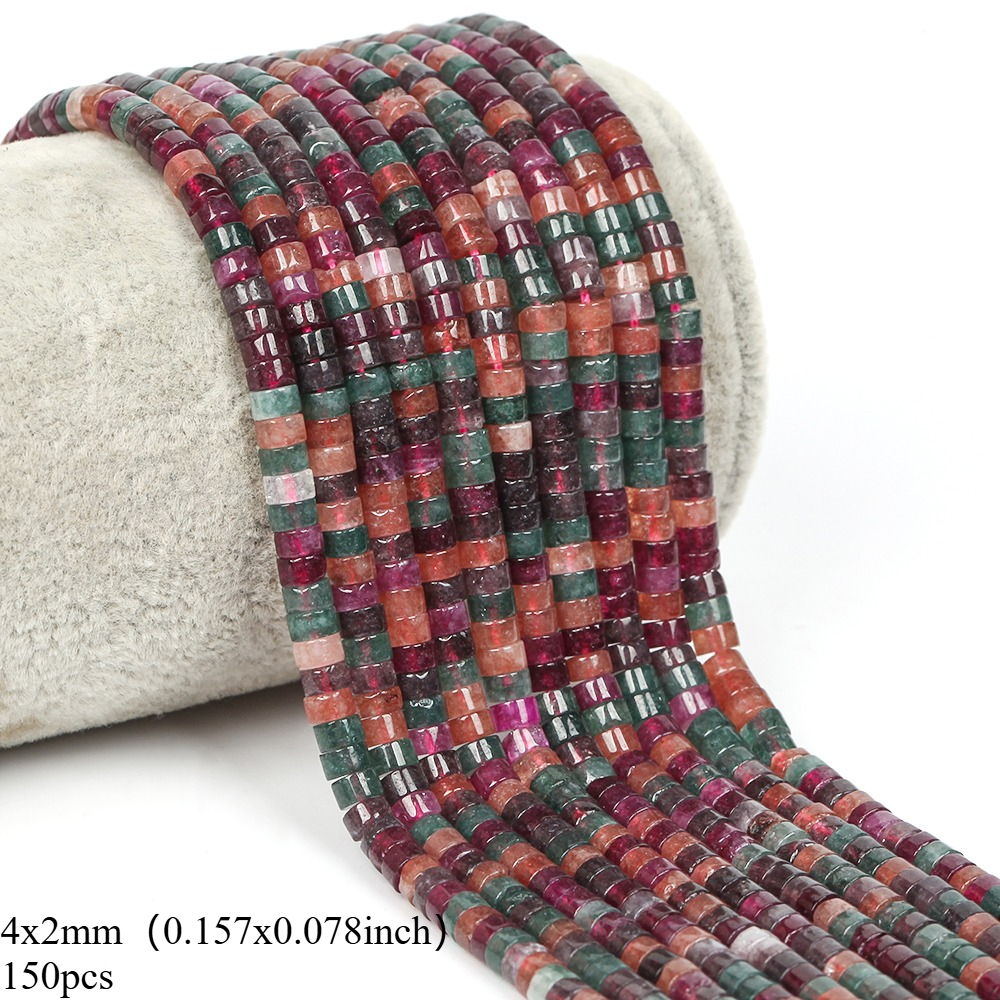 TEMU Perles plates 2D en naturelle colorée foncée, 4x2mm, 150 pièces, de disque, perles libres pour la fabrication de bijoux, bricolage, bracelets, ,