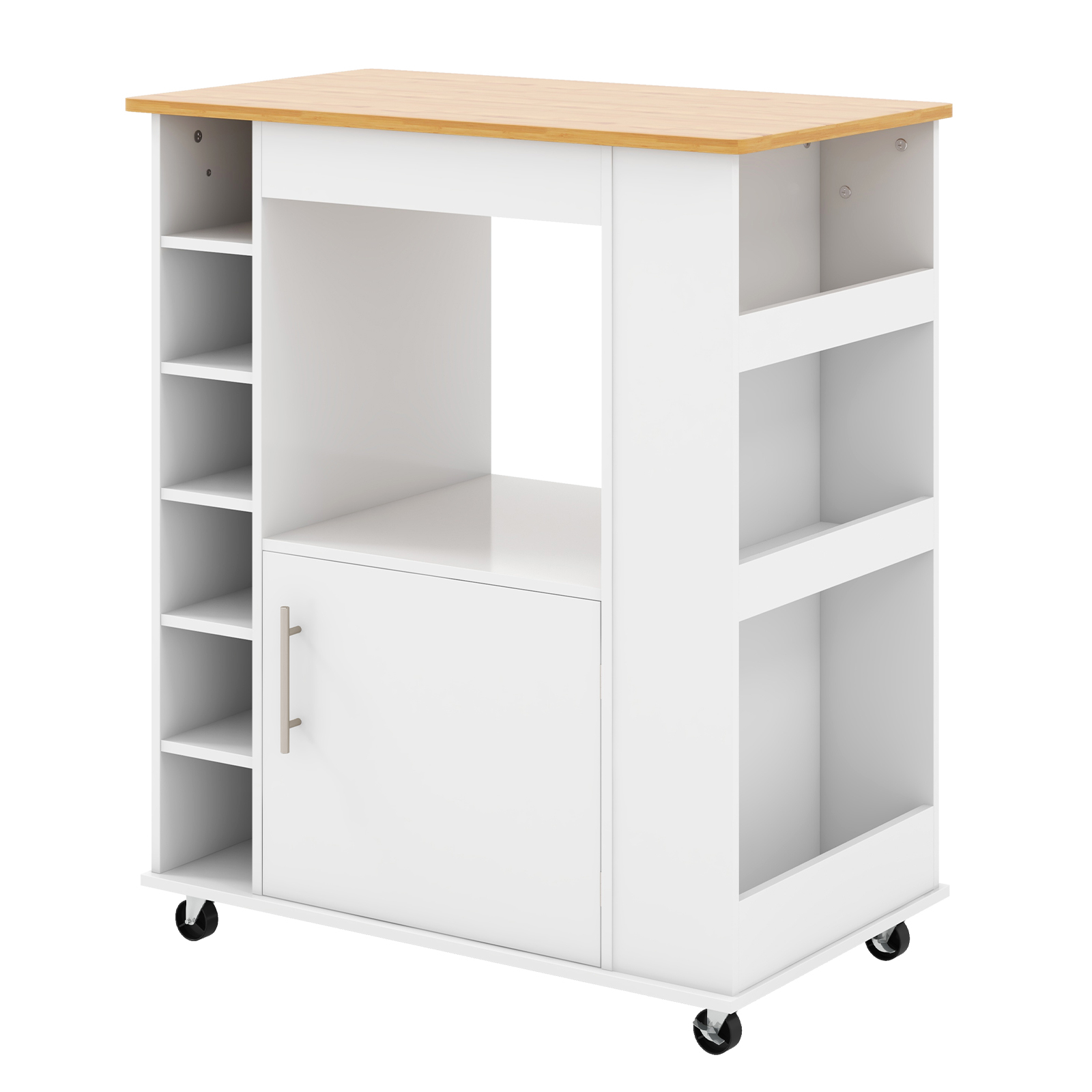 TEMU Îlot de cuisine avec rangement, Chariot de cuisine roulant avec porte-serviettes, Chariot de rangement sur roulettes avec plateau en bambou,