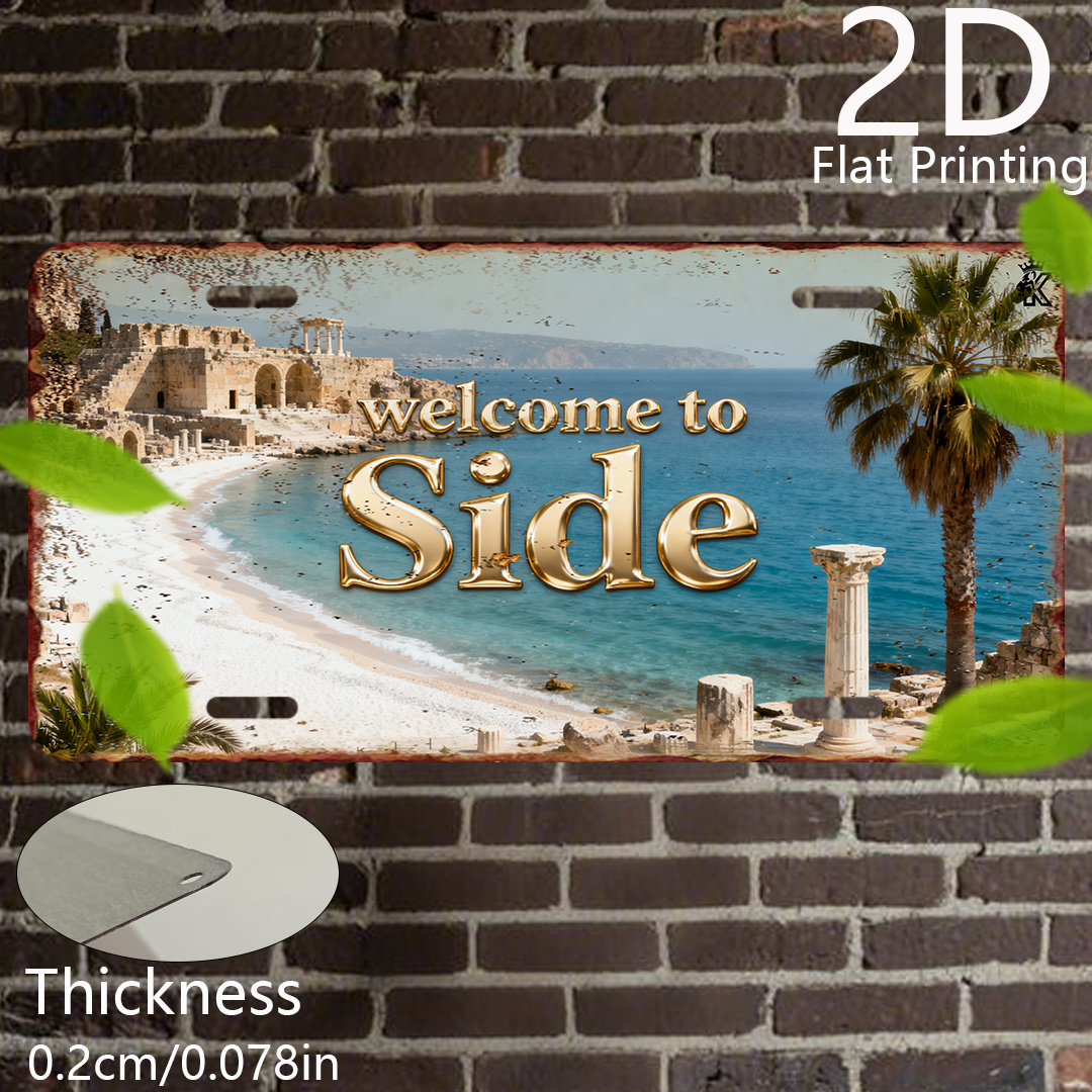 TEMU 2d Flat, For Decorative Use Only, 2d Flat, 1pc Vintage Roman Turkey-inspired "welcome To Side" Decorative Sign Sign - 15.24cm X 30.48cm Vintage