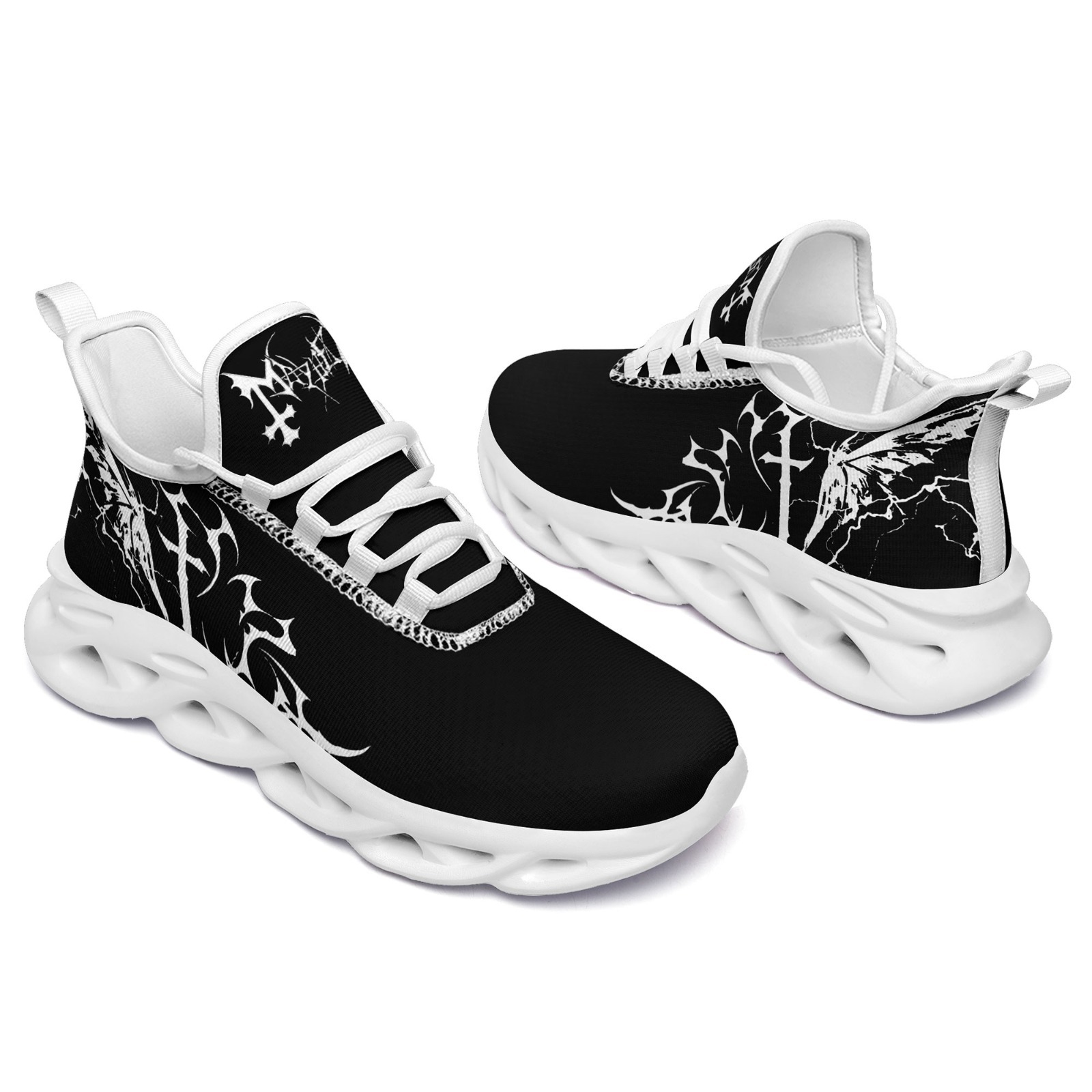 Men's Dark Cross Pattern Plus Size Sneakers, Wide Fit Shoes