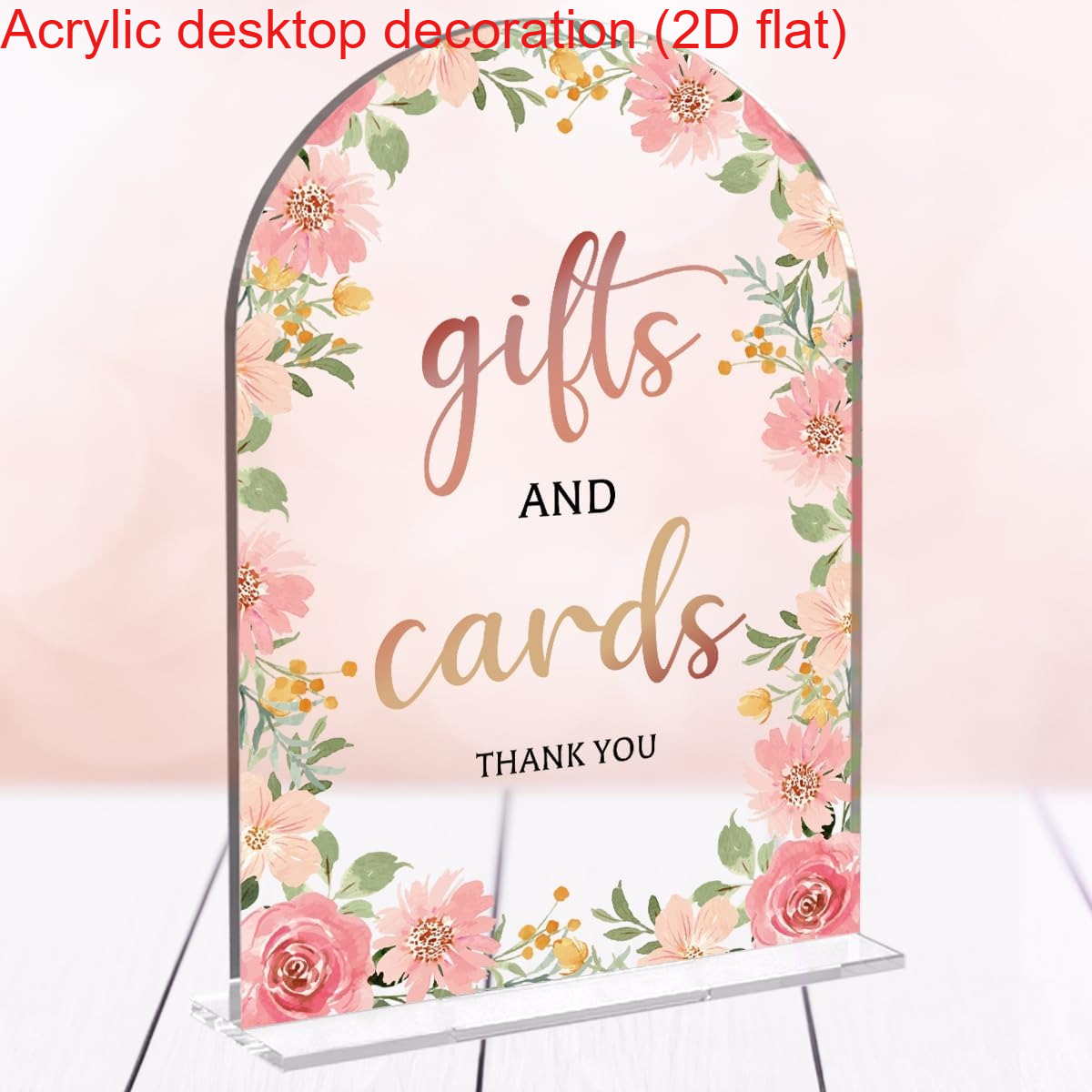 TEMU 2d Flat, 1pc Elegant Arched Wedding Logo, Pink And Golden - Acrylic Tabletop Display, For Wedding Reception, Bridal Shower, - Gift, Card And