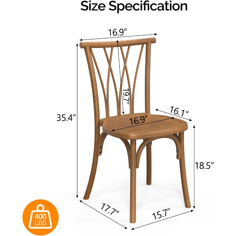 Plastic Outdoor Dining Chairs Set of 4/8, Stackable Patio Chairs with Wicker Backrest, Waterproof Indoor Outdoor Kitchen Chairs, 400 Lbs Weight Capacity, Farmhouse Brown/Black/White Wedding Party Banquets Waiting Chairs