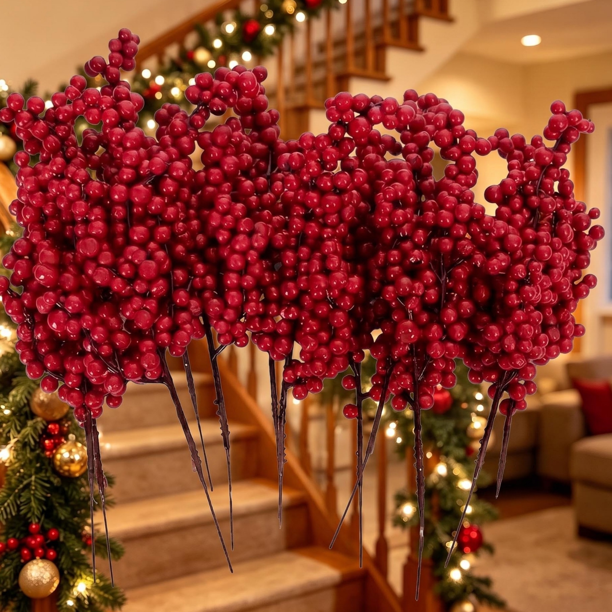 TEMU 14pcs Set Of Artificial Multi-strand Picks, Suitable For Christmas Trees, Diy Decorations | Christmas Decor, Berry Stems, Stems, Christmas