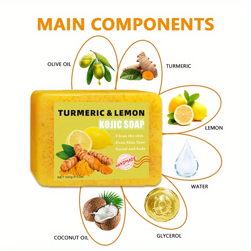 5pcs Lemon Turmeric Curcumin Acid Soap | 2-in-1 for Face and Hand, Suitable for All Skin Types, Unisex, Ideal Christmas Gift