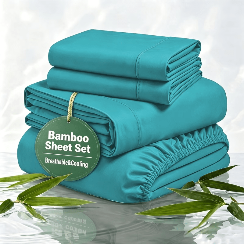 TEMU 4pcs Bamboo Fiber Sheet Set, 2200 Sheet Set, Suitable For Heat-sensitive Individuals, Cool, Soft And Breathable, 16-18 Inch Deep Pocket Sheets,
