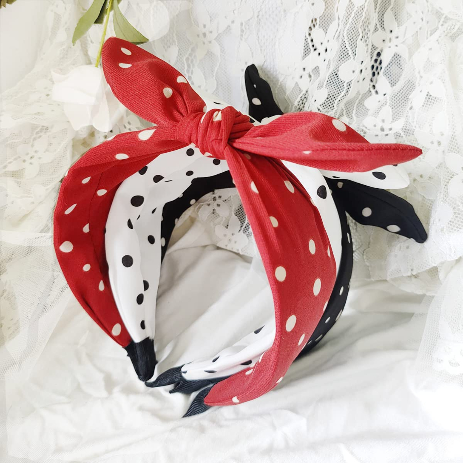 

Polka Dot Bow Headband Set Of 3, Plastic Freestanding No-feather Hair Bands, Energy-free Hair Accessories For Women - Outdoor Holiday Decor