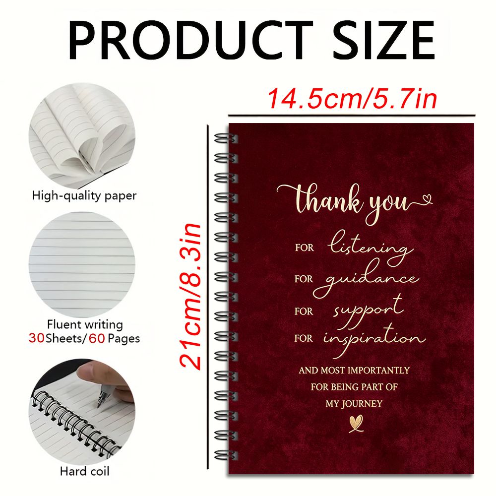 TEMU Elegant Gratitude Journal, Spiral Bound Notebook, Hard Coil And Lined Pages, Thank You For Being Part Of Design, Adult Gift For Mentor Or