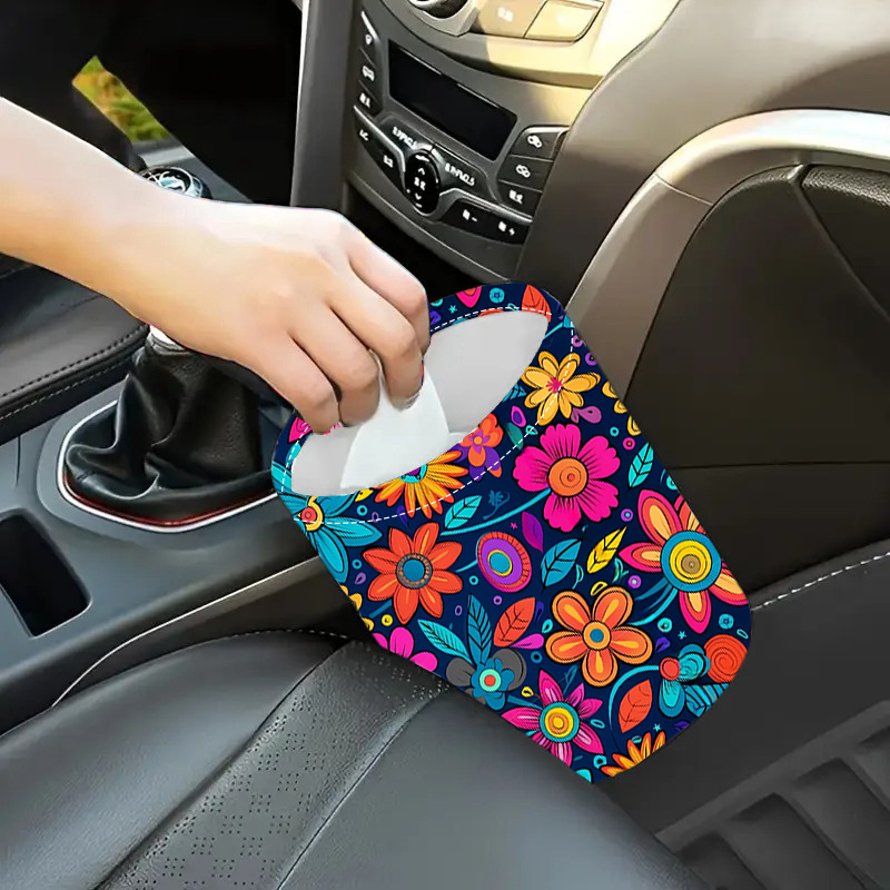 TEMU Colorful Floral-themed Trash Can, Vibrant Design, Foldable Printed Waste Bin, Kitchen And Camping Trash Can, Suitable For Car Use, Vehicle Waste Disposal