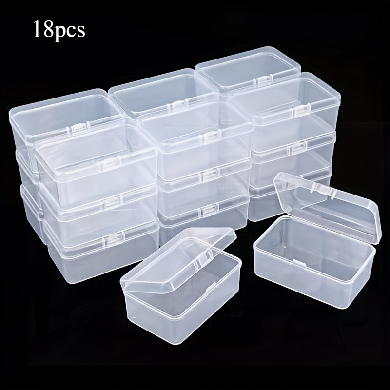 TEMU Juego de 18 cajas de almacenamiento de plástico transparente de resistencia con tapas con bisagras - Contenedores organizadores rectangulares