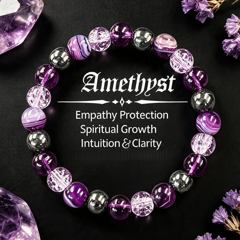 TEMU Bracelet élastique 1 pièce en améthyste naturelle, bénédictions et claires, bracelet équilibré, , à pour améliorer la concentration, cadeau pour