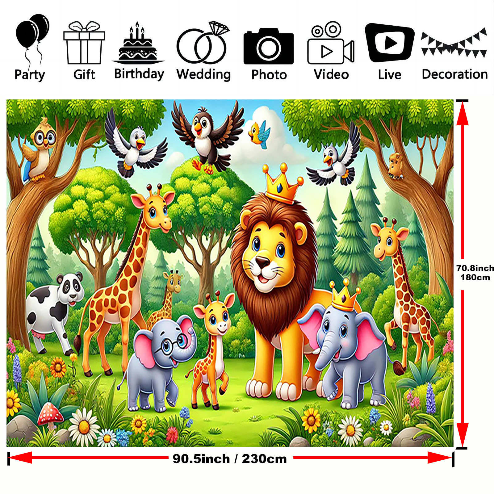TEMU 1pc Multifunctional Polyester Celebration Backdrop - Jungle Animal Theme, No-power-needed Party Wall Hanging For Weddings, Birthdays,