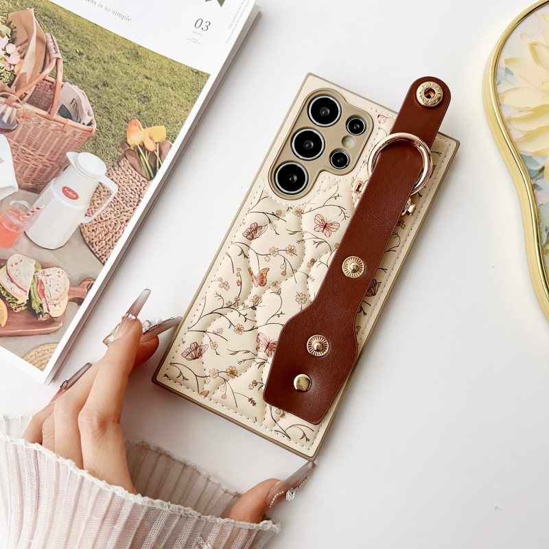 TEMU Phone Case - Trendy Vintage Wrist Strap Phone Cover For Galaxy A15, A16, A17, A25, A26, A36, A35, A53, A54, S23, S24, S25 Ultra With Drop