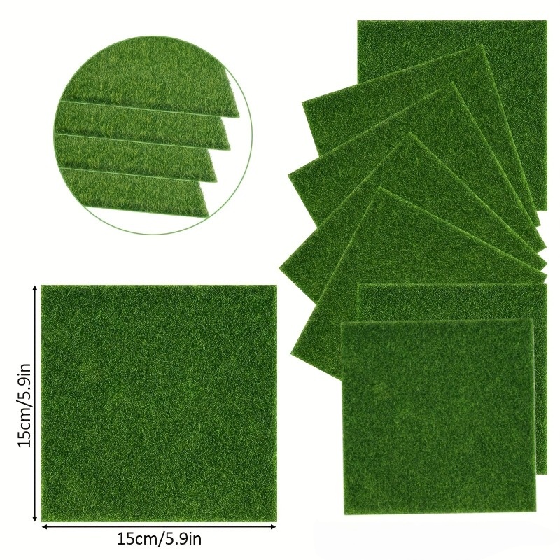 TEMU 8 piezas de césped artificial mini para jardín | Alfombra rectangular de plástico para jardín de , decoración mini de jardín multiusos, adecuada
