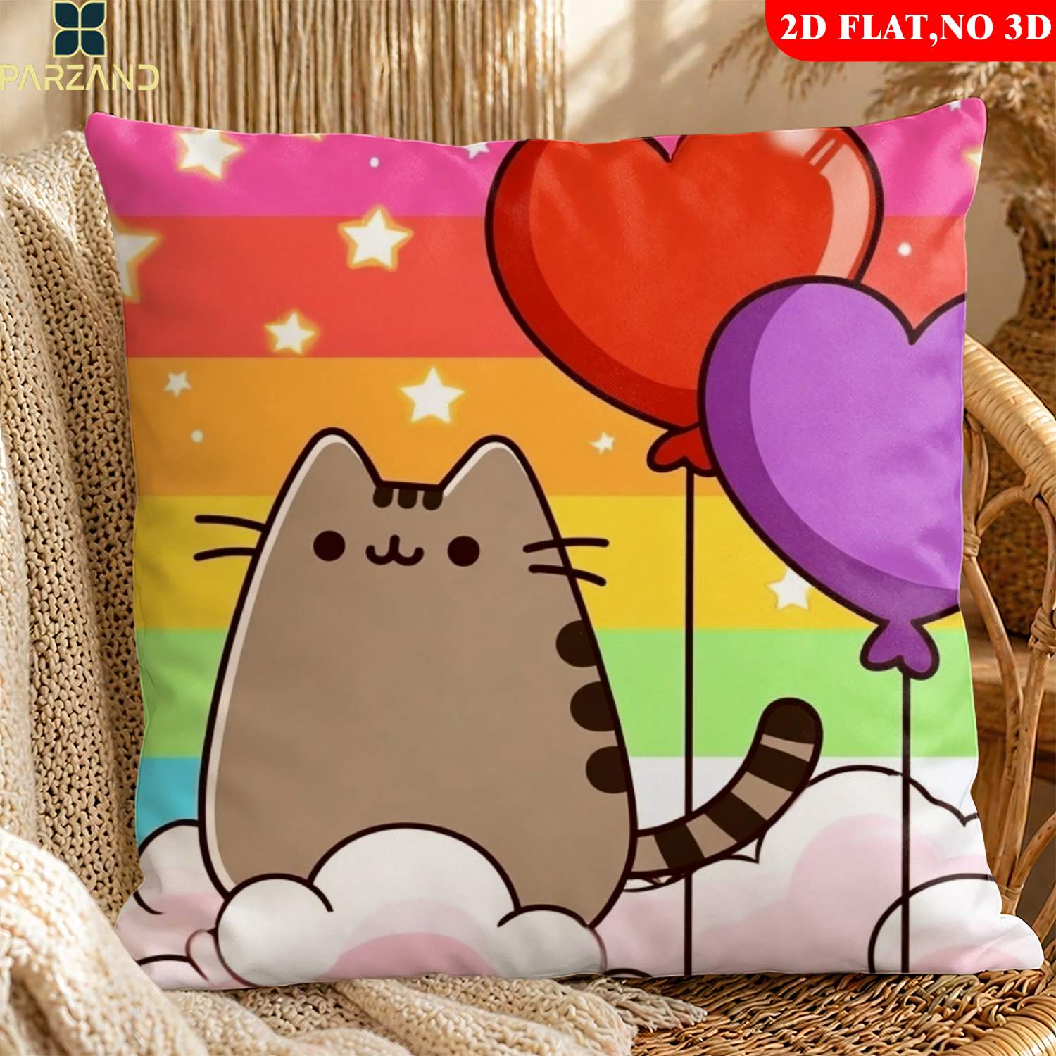 TEMU 2d Flat 1pc Pillowcase Cat And Balloon Printed Pillowcase, Pillowcase For Sofa, Bedroom And Study, Comfortable And Soft Pillowcase, A Gift ,