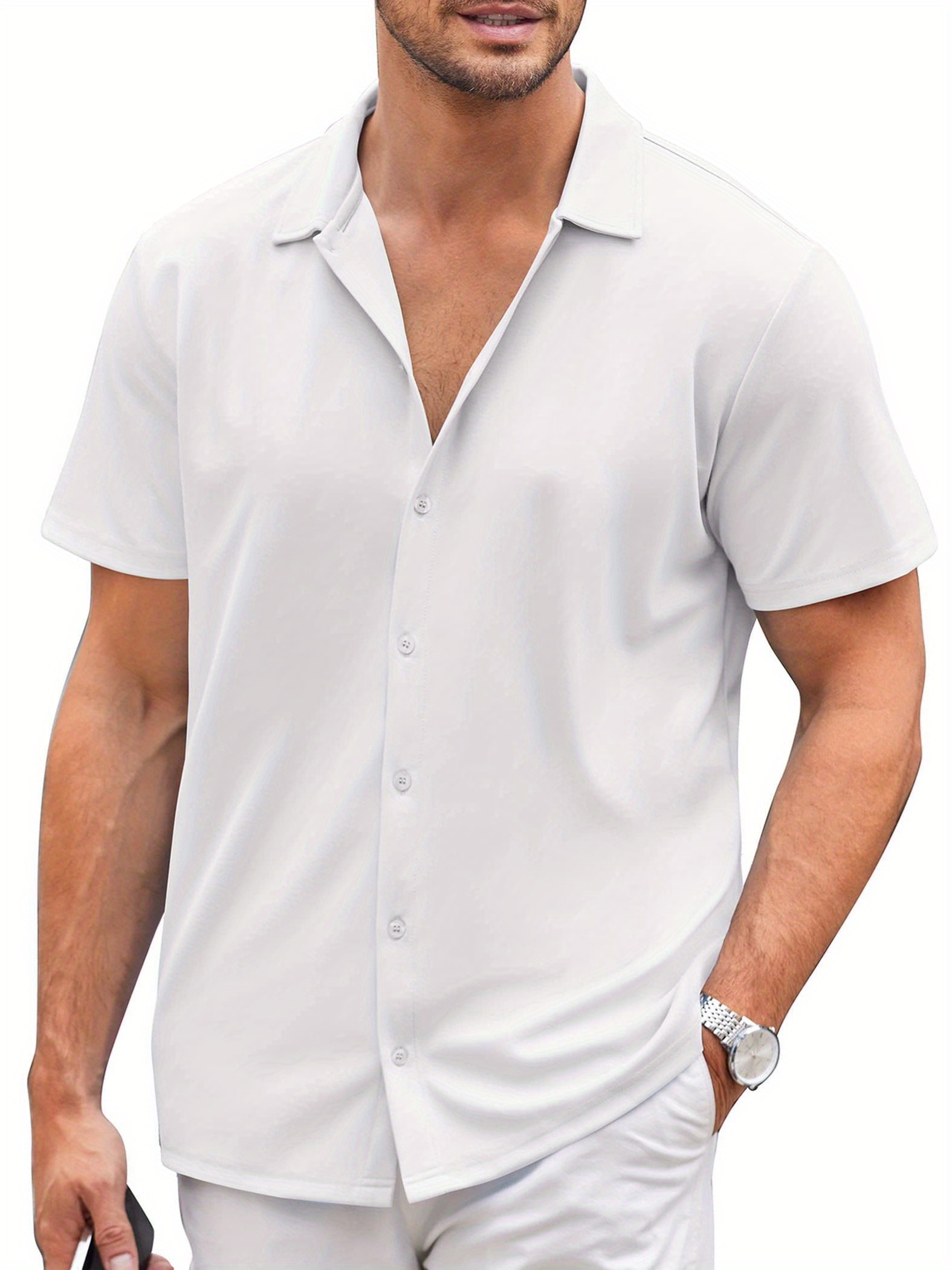 mens plus size shirt casual wrinkle free shirts short sleeve button summer  stretch dress shirt l-4xl - men's big & tall - Temu