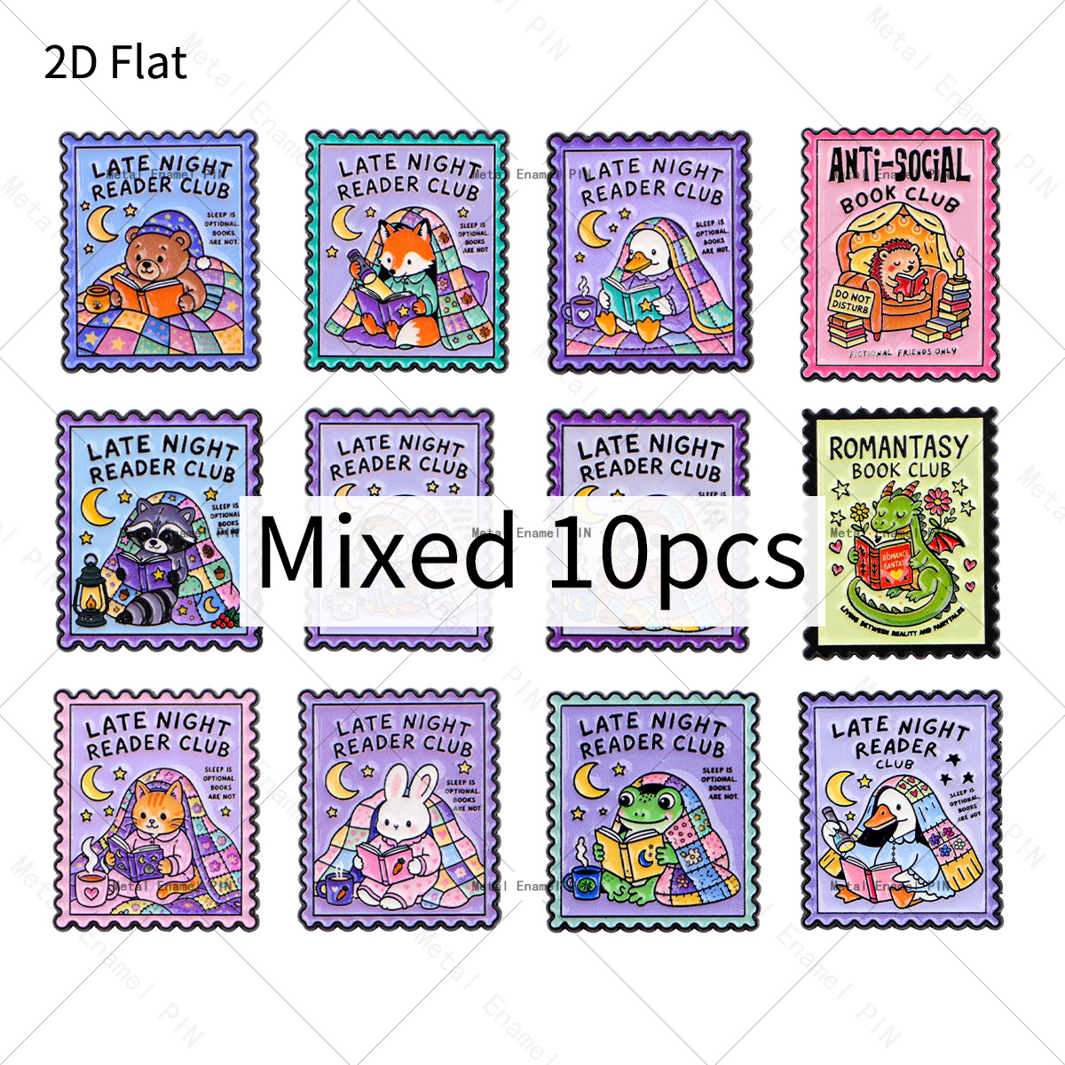 TEMU 2d Flat, 10pcs Reader Club Bookworm Lapel Pins - Random Mix Cute Animal Book Brooches Suitable For Backpacks, Bags, Gifts For , Book-themed With