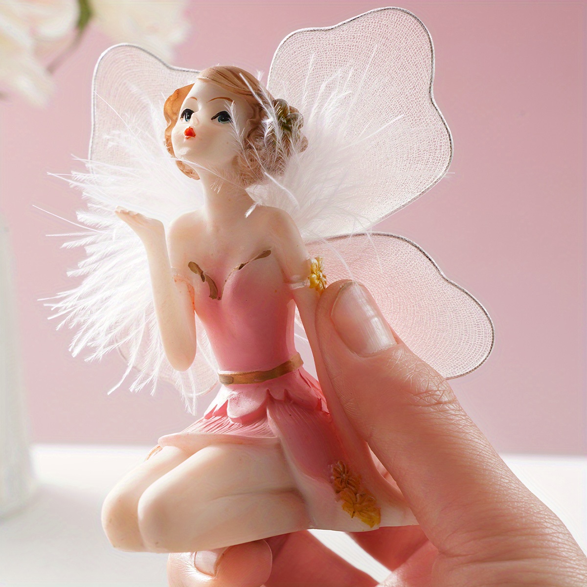 1pc pink aesthetic feather fairy figurine movable wings - Temu United  Kingdom