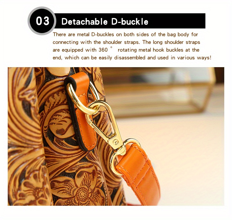 Deep Purple Retro Embossed Handbag worn on model with long strap