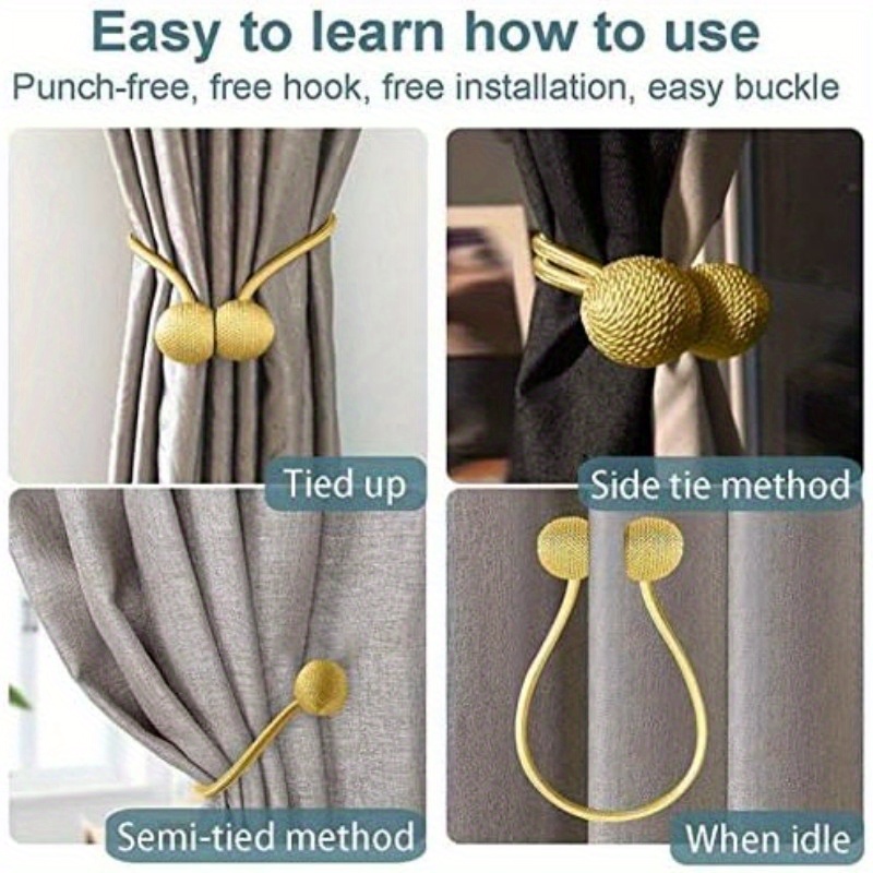 (Pack of 2)Cross-border Magnetic Curtain Buckle Tieback, Simple and Fashionable Earphone Magnet Hook, No Drilling and No Installation